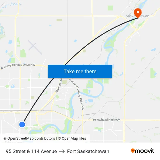95 Street & 114 Avenue to Fort Saskatchewan map