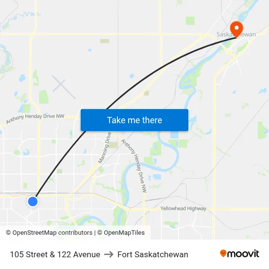 105 Street & 122 Avenue to Fort Saskatchewan map
