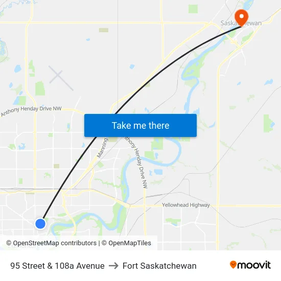 95 Street & 108a Avenue to Fort Saskatchewan map