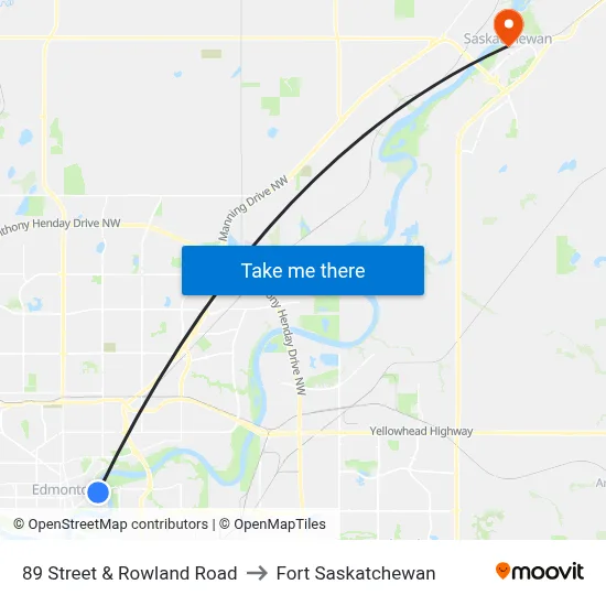 89 Street & Rowland Road to Fort Saskatchewan map