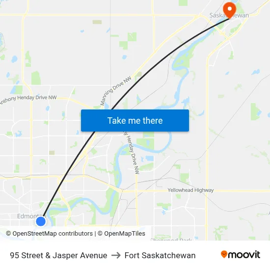 95 Street & Jasper Avenue to Fort Saskatchewan map