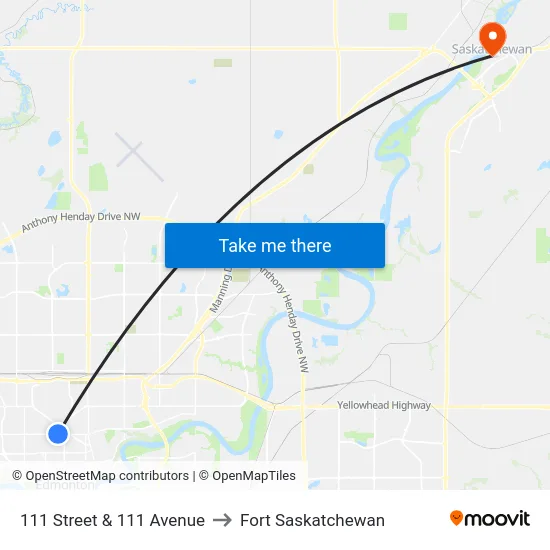 111 Street & 111 Avenue to Fort Saskatchewan map
