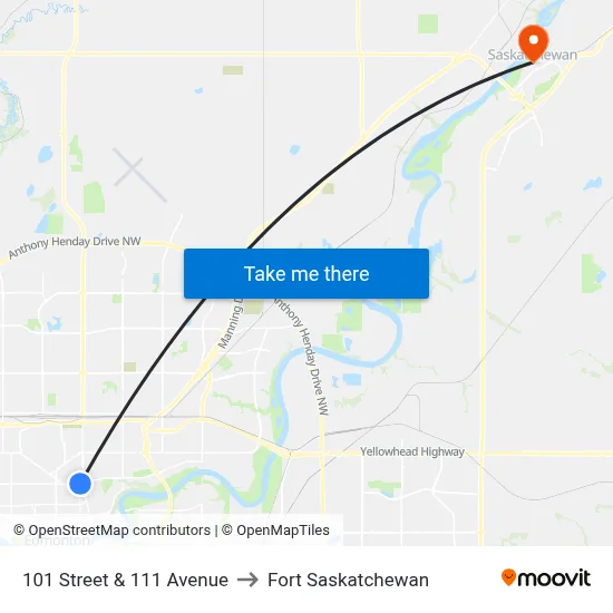 101 Street & 111 Avenue to Fort Saskatchewan map