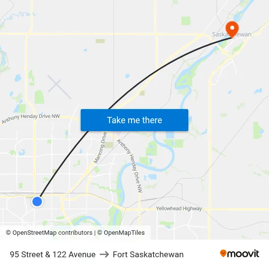 95 Street & 122 Avenue to Fort Saskatchewan map