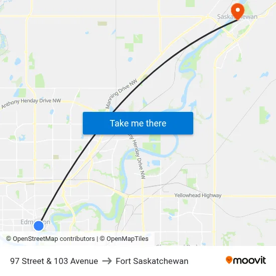 97 Street & 103 Avenue to Fort Saskatchewan map