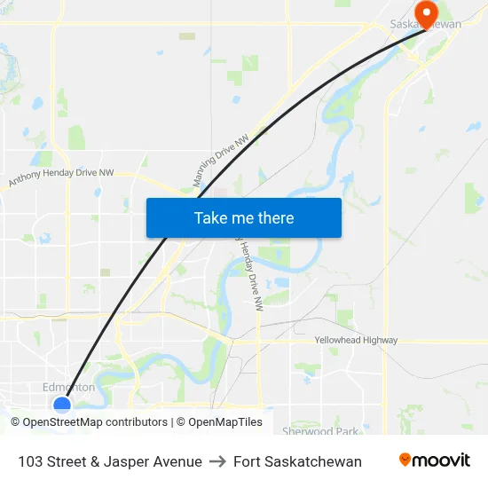 103 Street & Jasper Avenue to Fort Saskatchewan map