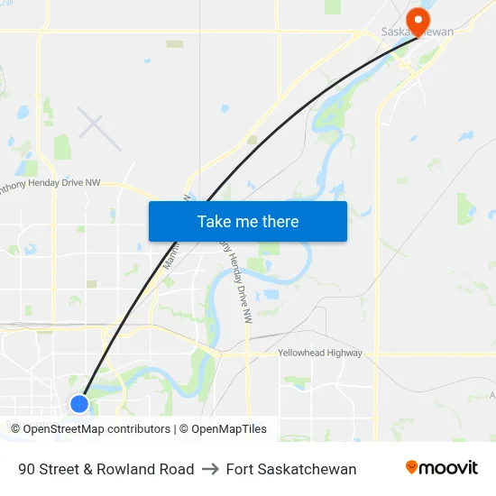 90 Street & Rowland Road to Fort Saskatchewan map