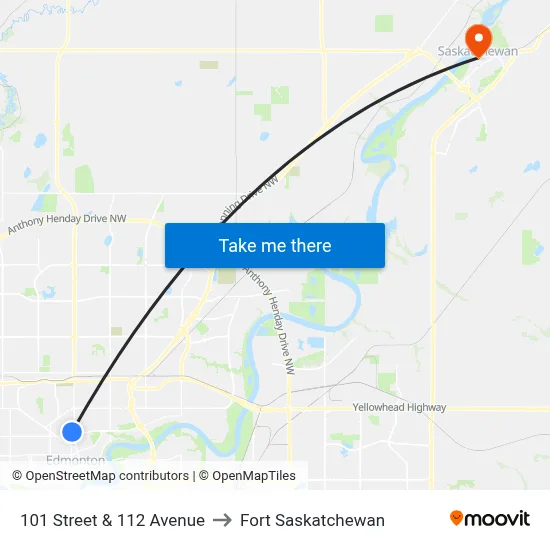 101 Street & 112 Avenue to Fort Saskatchewan map