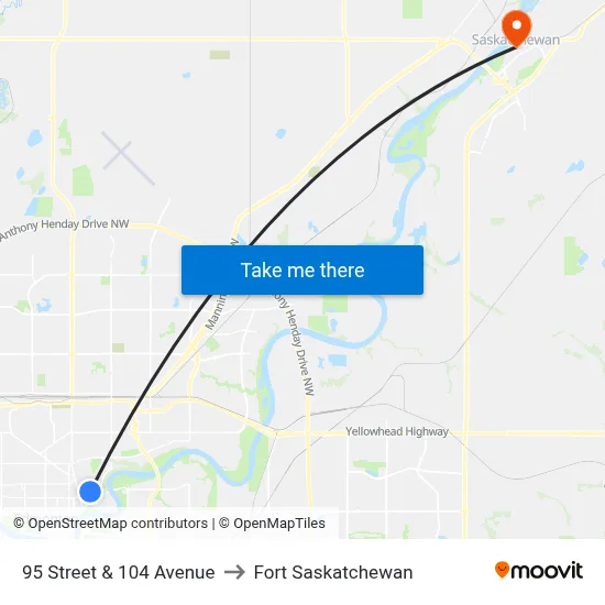 95 Street & 104 Avenue to Fort Saskatchewan map