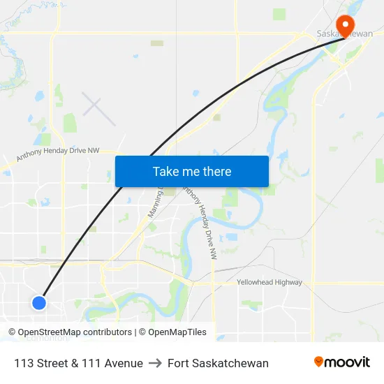 113 Street & 111 Avenue to Fort Saskatchewan map