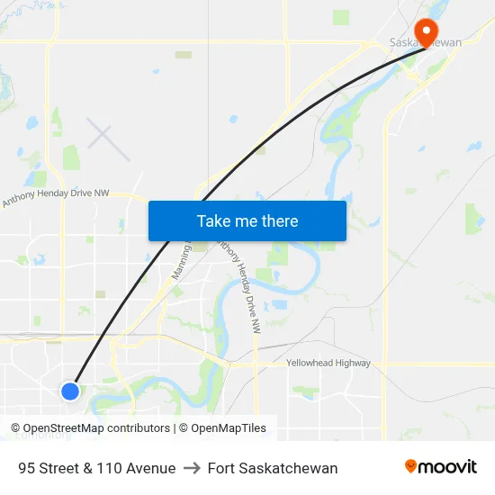 95 Street & 110 Avenue to Fort Saskatchewan map