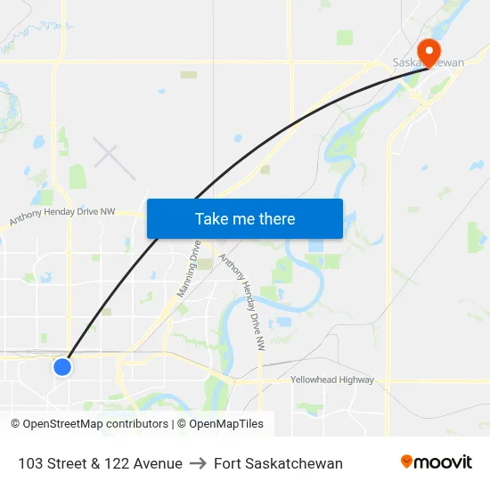 103 Street & 122 Avenue to Fort Saskatchewan map