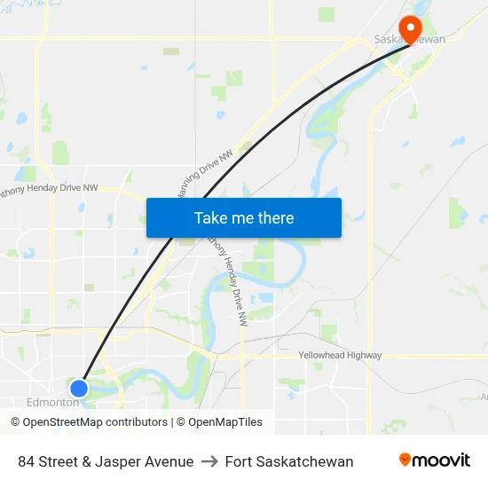 84 Street & Jasper Avenue to Fort Saskatchewan map