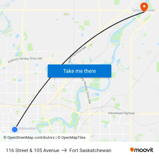 116 Street & 105 Avenue to Fort Saskatchewan map