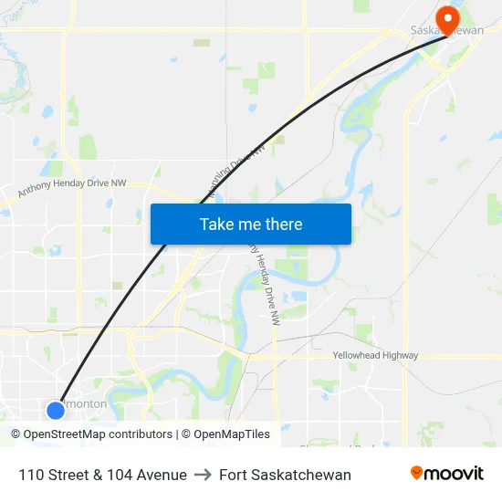110 Street & 104 Avenue to Fort Saskatchewan map