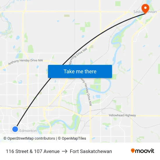 116 Street & 107 Avenue to Fort Saskatchewan map