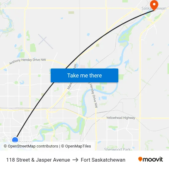 118 Street & Jasper Avenue to Fort Saskatchewan map