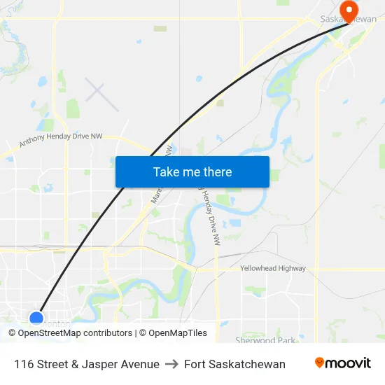 116 Street & Jasper Avenue to Fort Saskatchewan map