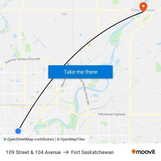 109 Street & 104 Avenue to Fort Saskatchewan map