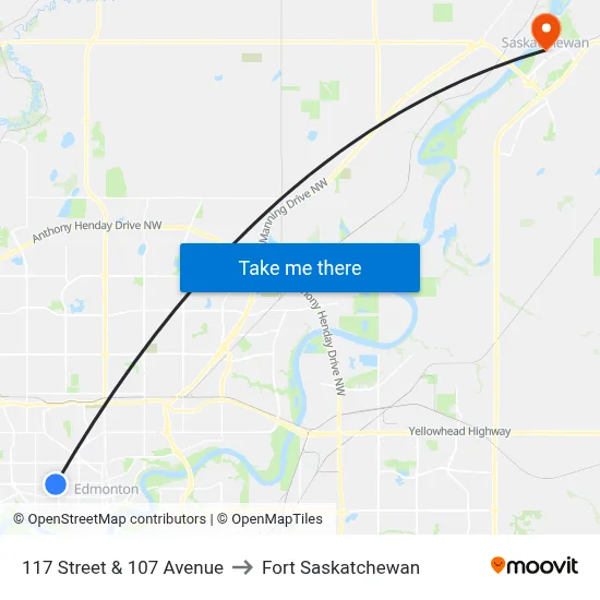 117 Street & 107 Avenue to Fort Saskatchewan map