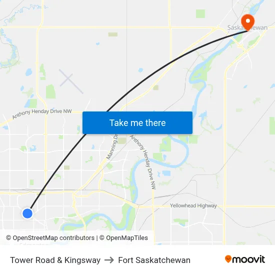 Tower Road & Kingsway to Fort Saskatchewan map