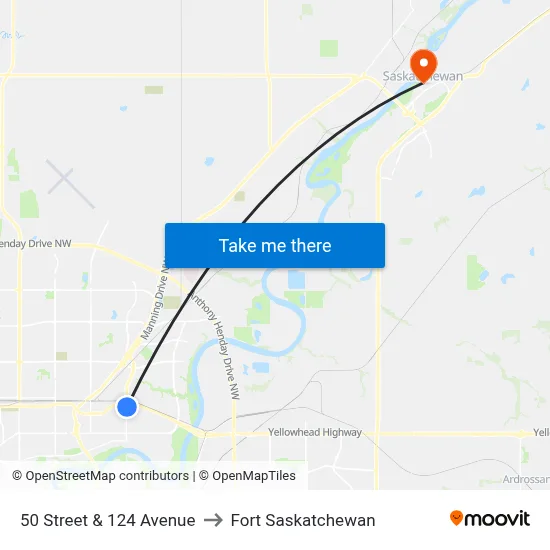 50 Street & 124 Avenue to Fort Saskatchewan map