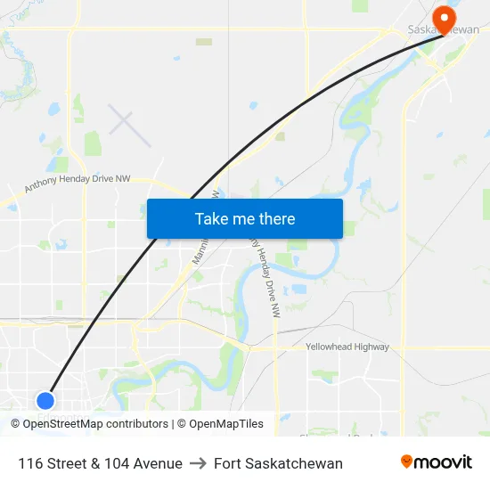 116 Street & 104 Avenue to Fort Saskatchewan map