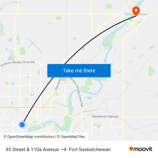 95 Street & 110a Avenue to Fort Saskatchewan map