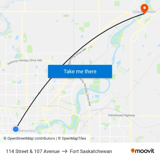 114 Street & 107 Avenue to Fort Saskatchewan map