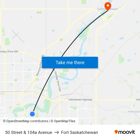 50 Street & 104a Avenue to Fort Saskatchewan map