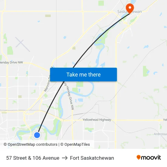 57 Street & 106 Avenue to Fort Saskatchewan map