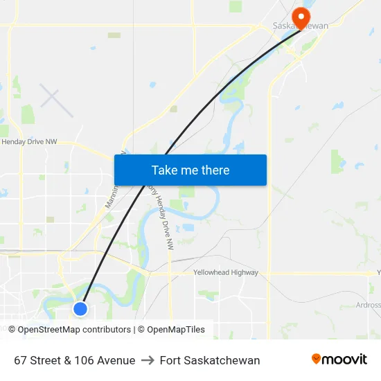 67 Street & 106 Avenue to Fort Saskatchewan map