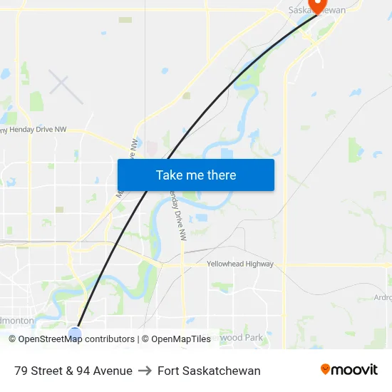 79 Street & 94 Avenue to Fort Saskatchewan map