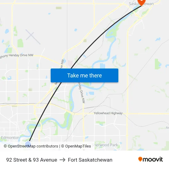 92 Street & 93 Avenue to Fort Saskatchewan map