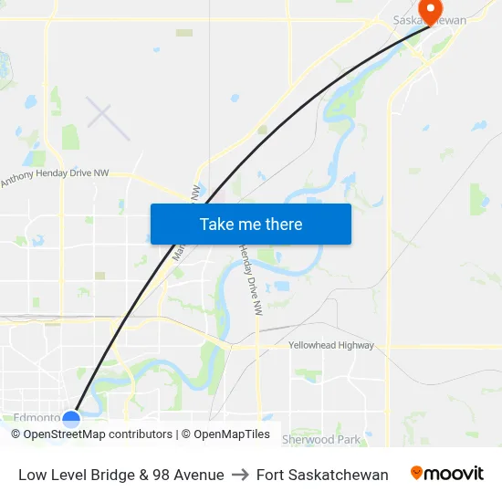 Low Level Bridge & 98 Avenue to Fort Saskatchewan map