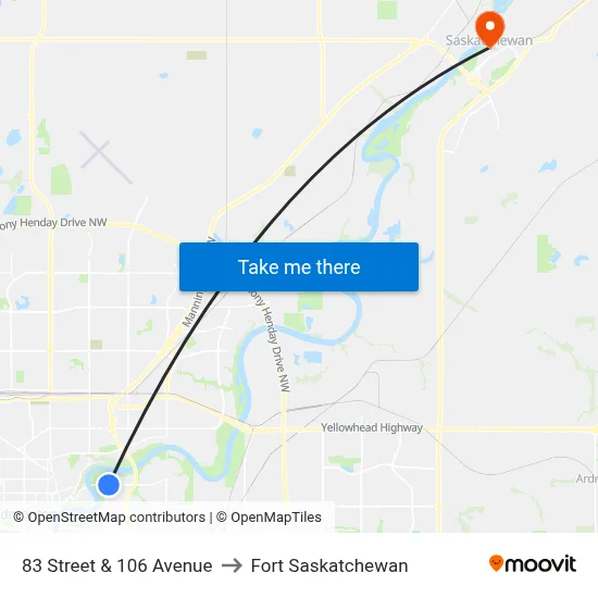 83 Street & 106 Avenue to Fort Saskatchewan map