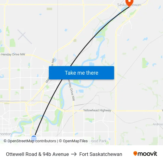 Ottewell Road & 94b Avenue to Fort Saskatchewan map