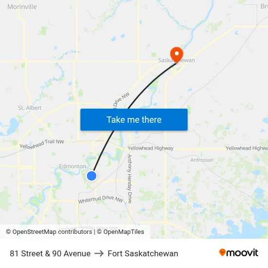 81 Street & 90 Avenue to Fort Saskatchewan map