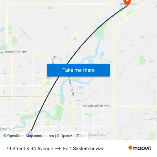 79 Street & 94 Avenue to Fort Saskatchewan map