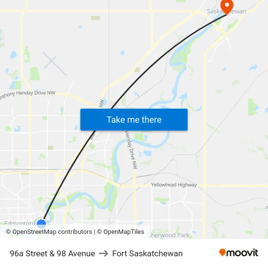 96a Street & 98 Avenue to Fort Saskatchewan map