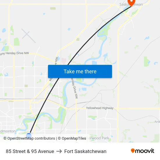 85 Street & 95 Avenue to Fort Saskatchewan map
