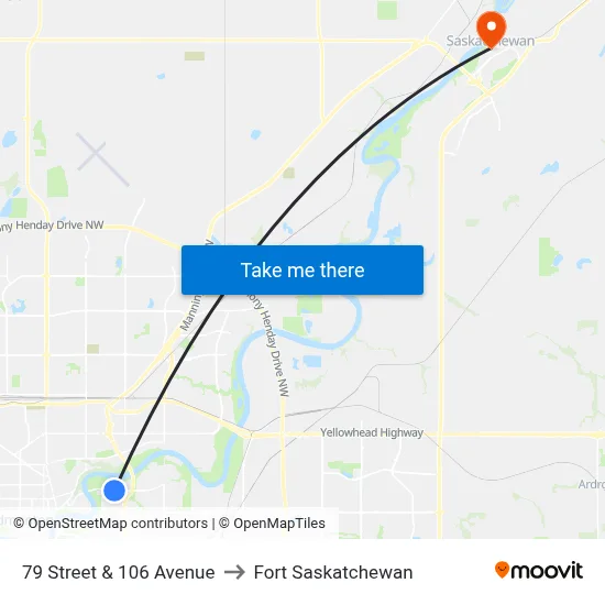 79 Street & 106 Avenue to Fort Saskatchewan map