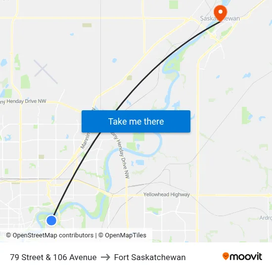 79 Street & 106 Avenue to Fort Saskatchewan map