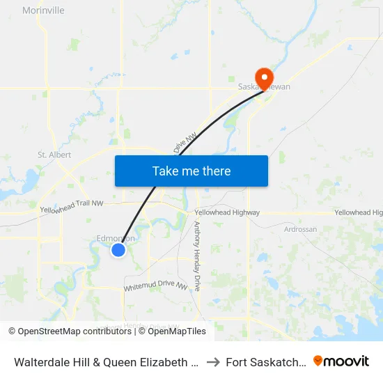 Walterdale Hill & Queen Elizabeth Park Road to Fort Saskatchewan map