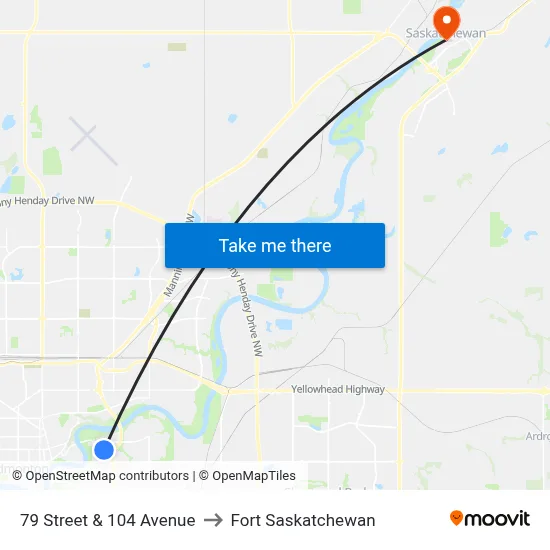 79 Street & 104 Avenue to Fort Saskatchewan map