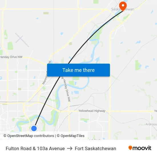 Fulton Road & 103a Avenue to Fort Saskatchewan map