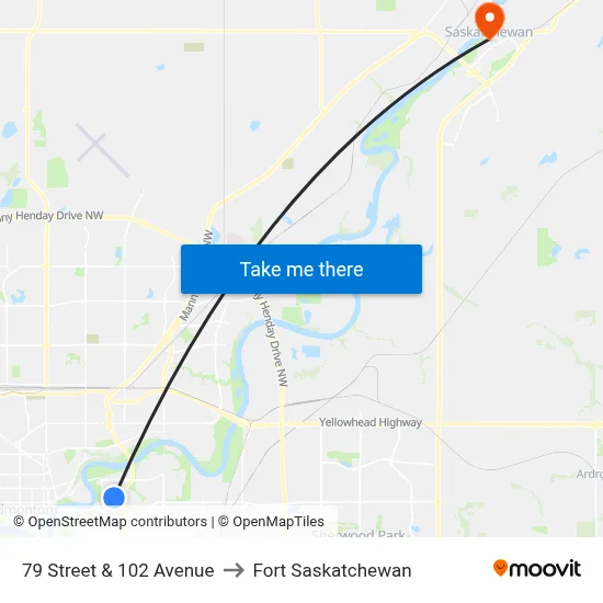 79 Street & 102 Avenue to Fort Saskatchewan map