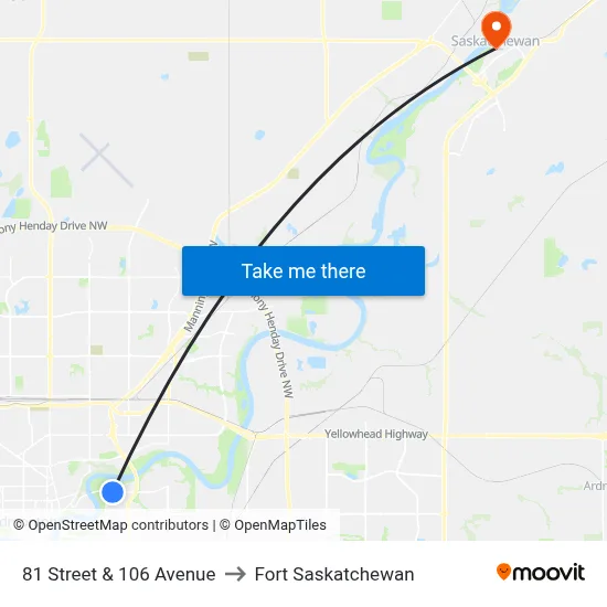 81 Street & 106 Avenue to Fort Saskatchewan map