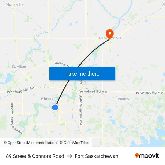 89 Street & Connors Road to Fort Saskatchewan map