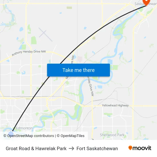 Groat Road & Hawrelak Park to Fort Saskatchewan map